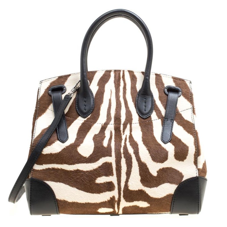 Ralph Lauren Black Zebra Print Pony Hair and Leather Ricky Tote For