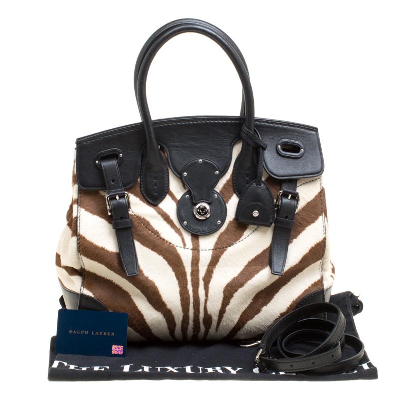 Ralph Lauren Black Zebra Print Pony Hair and Leather Ricky Tote 3