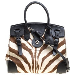 Ralph Lauren Black Zebra Print Pony Hair and Leather Ricky Tote