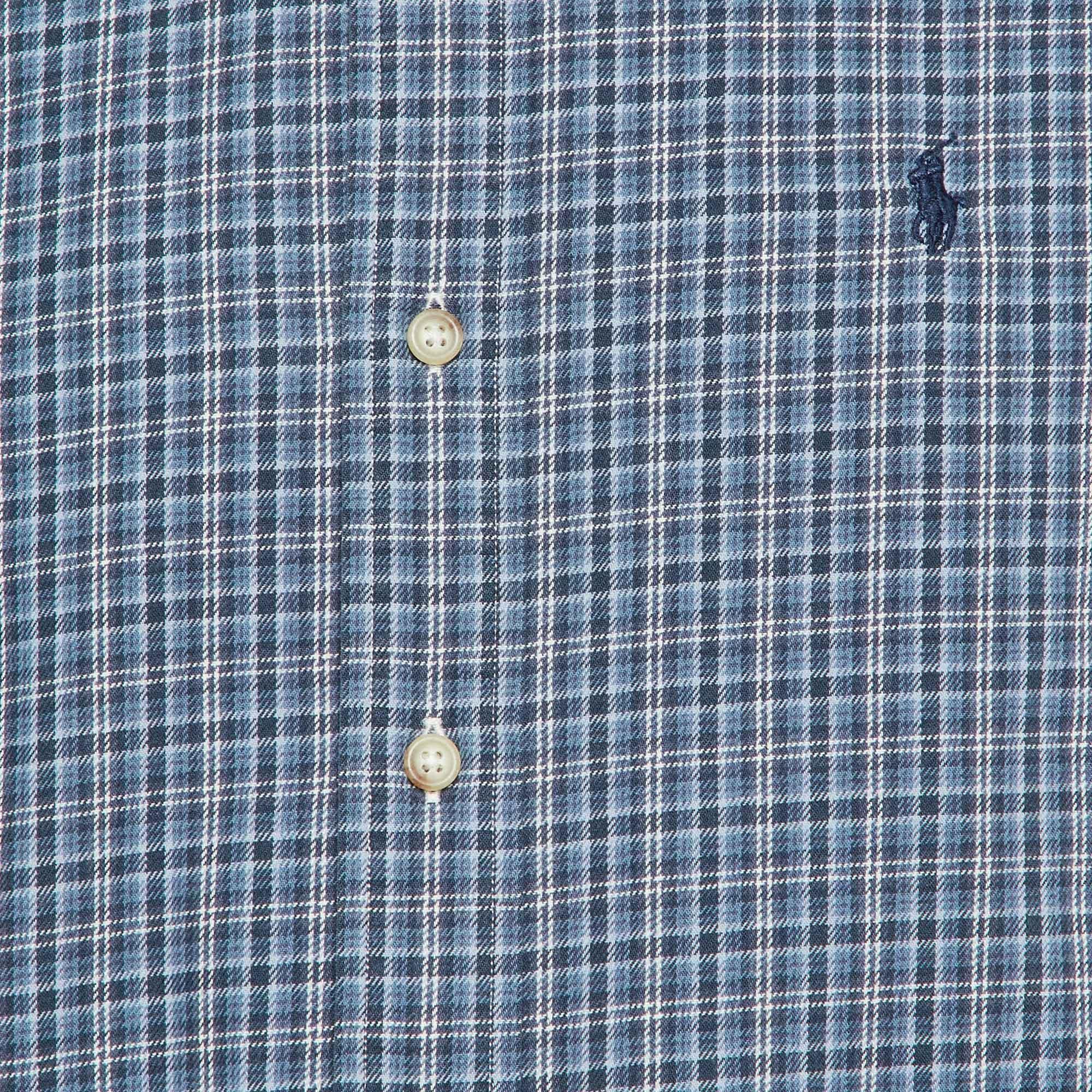 Grigio Ralph Lauren - Camicia a quadri blu in cotone dal taglio classico - S in vendita