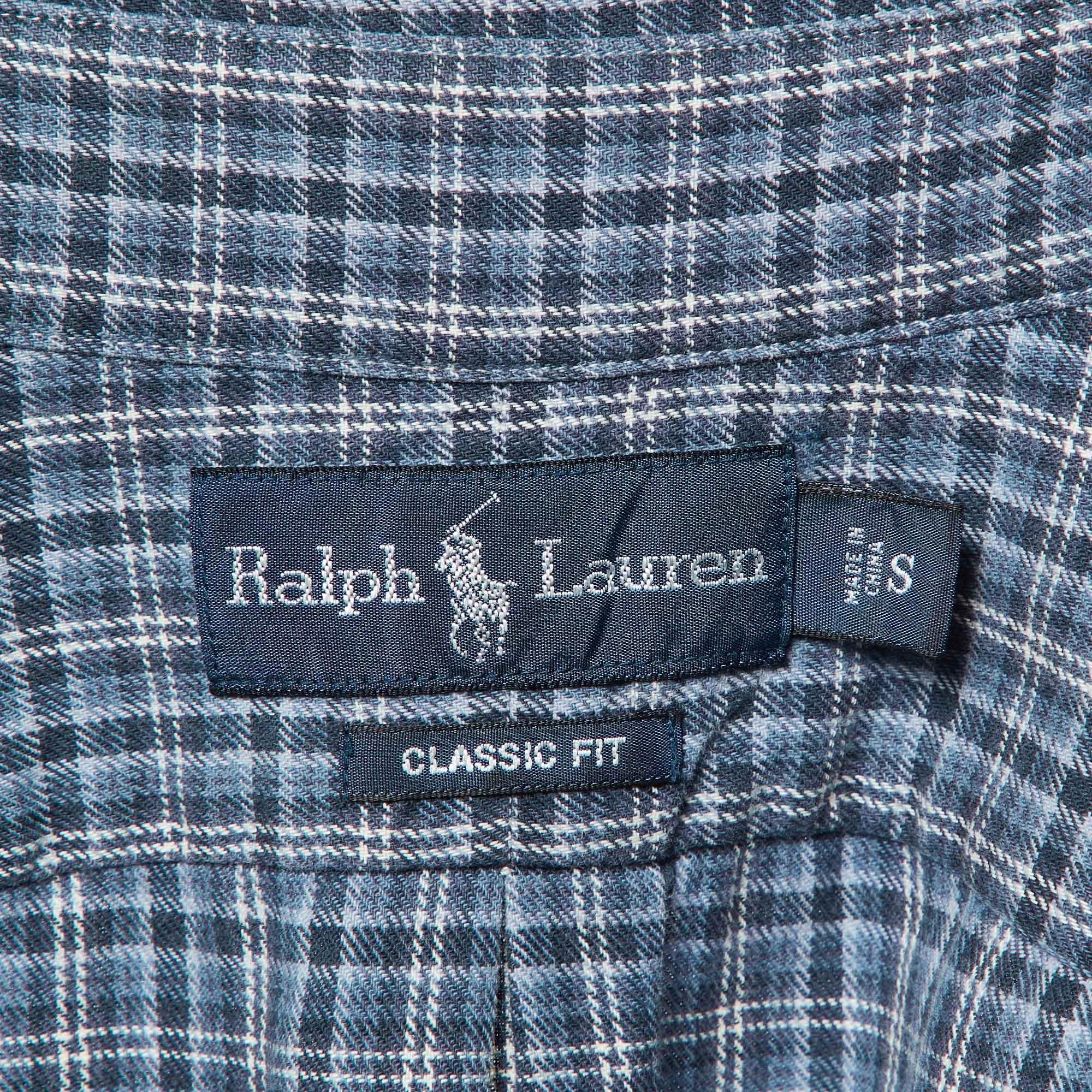 Ralph Lauren - Camicia a quadri blu in cotone dal taglio classico - S In condizioni buone in vendita a Dubai, Al Qouz 2
