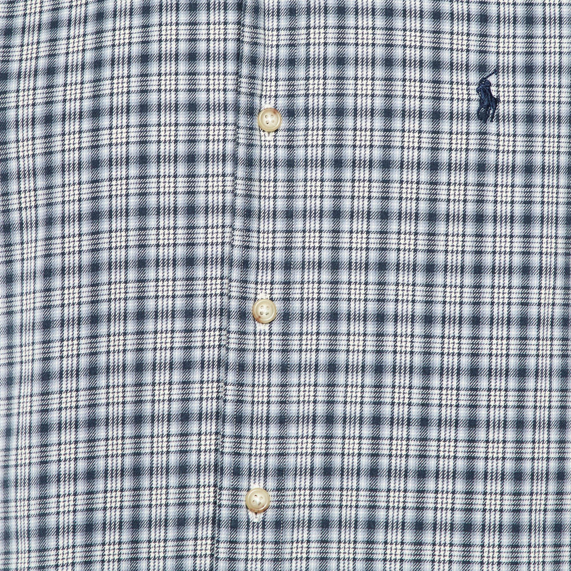 Grigio Ralph Lauren - Camicia a quadri in cotone blu dal taglio classico - S in vendita