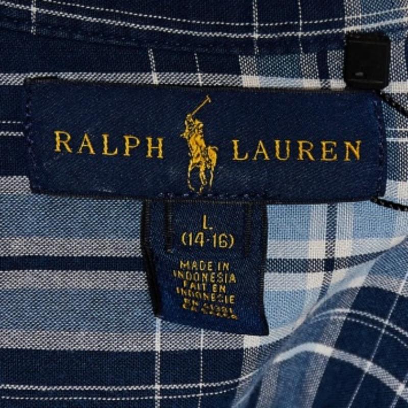 Ralph Lauren Camisa de cuadros azules de algodón con botones delante L en Bueno Estado en Dubai, Al Qouz 2