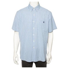 Ralph Lauren Blue Checkered Cotton Button Front Short Sleeve Shirt XL