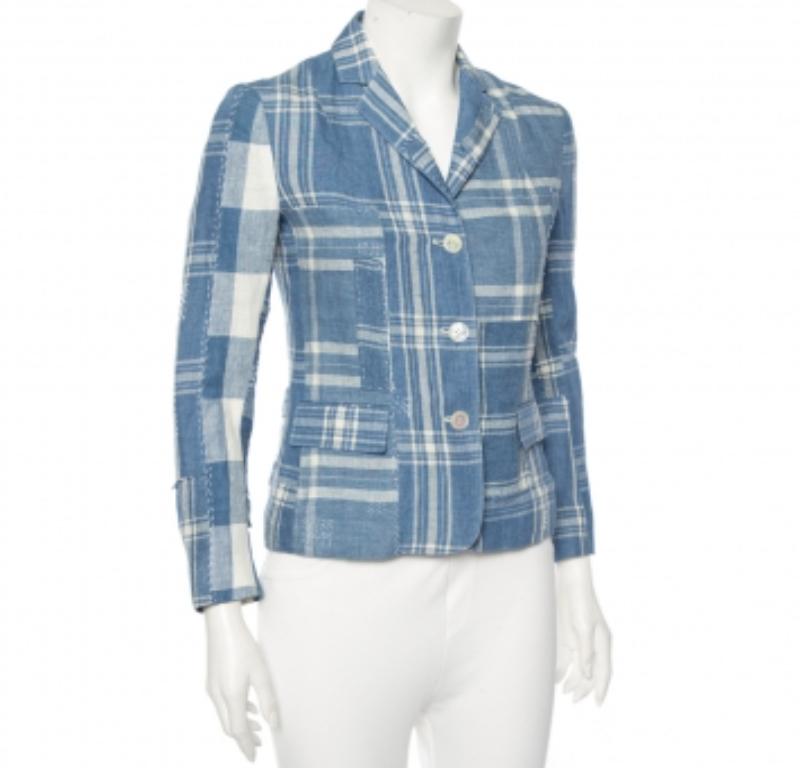 Bleu Ralph Lauren - Blazer en ligne à carreaux bleus avec détails patchwork S
