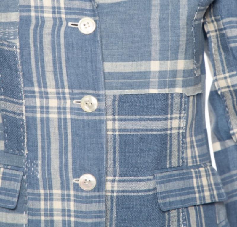 Ralph Lauren - Blazer en ligne à carreaux bleus avec détails patchwork S Bon état à Dubai, Al Qouz 2
