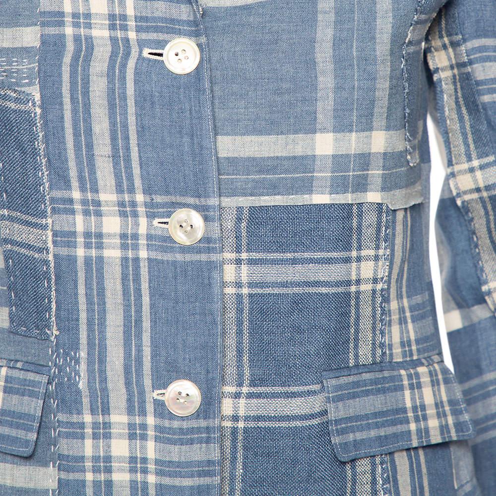 Women's Ralph Lauren Blue Checkered Line Patchwork Detail Blazer S For Sale