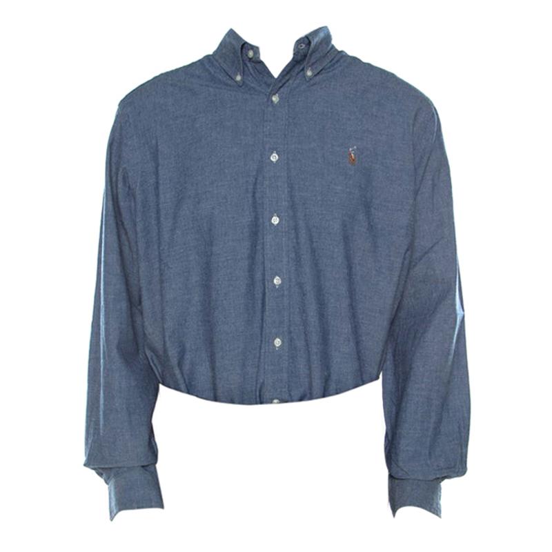 Ralph Lauren Blue Cotton Linen Blend Button Down Classic Fit Shirt XL