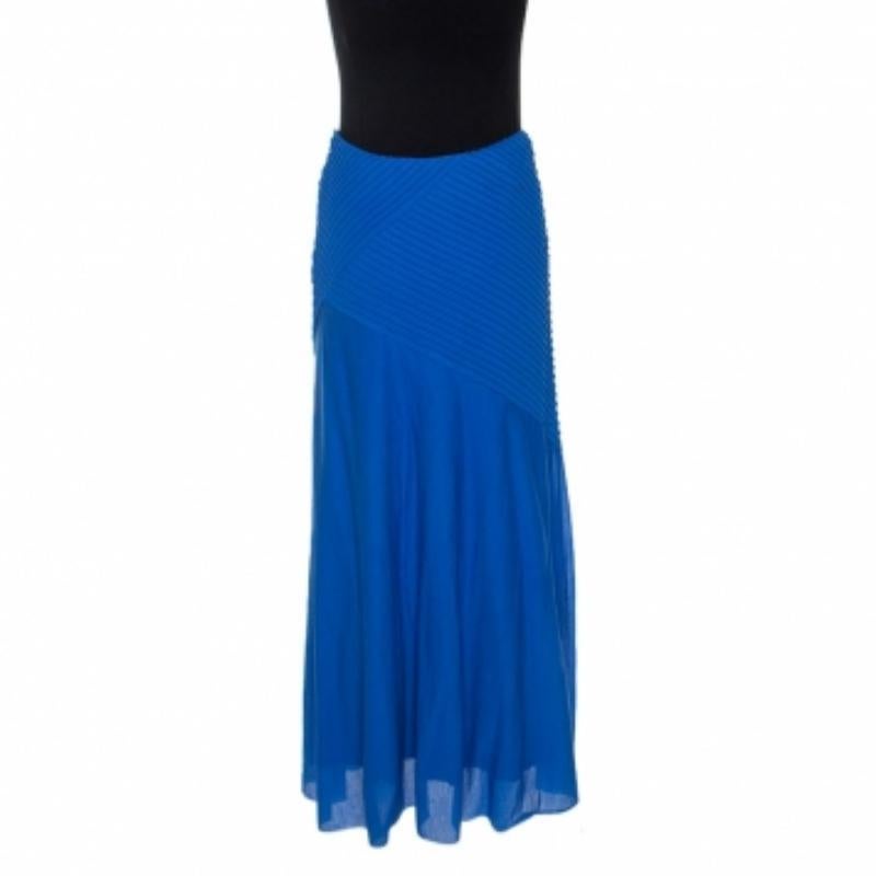Ralph Lauren Blue Cotton Pintuck Detail Maxi Skirt S (Blau) im Angebot
