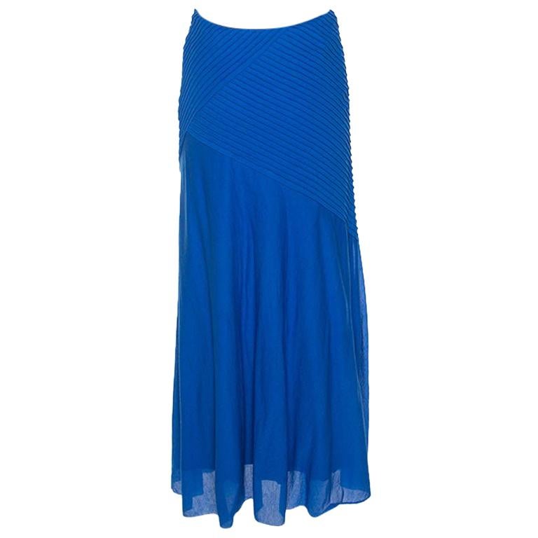 Ralph Lauren Blue Cotton Pintuck Detail Maxi Skirt S For Sale