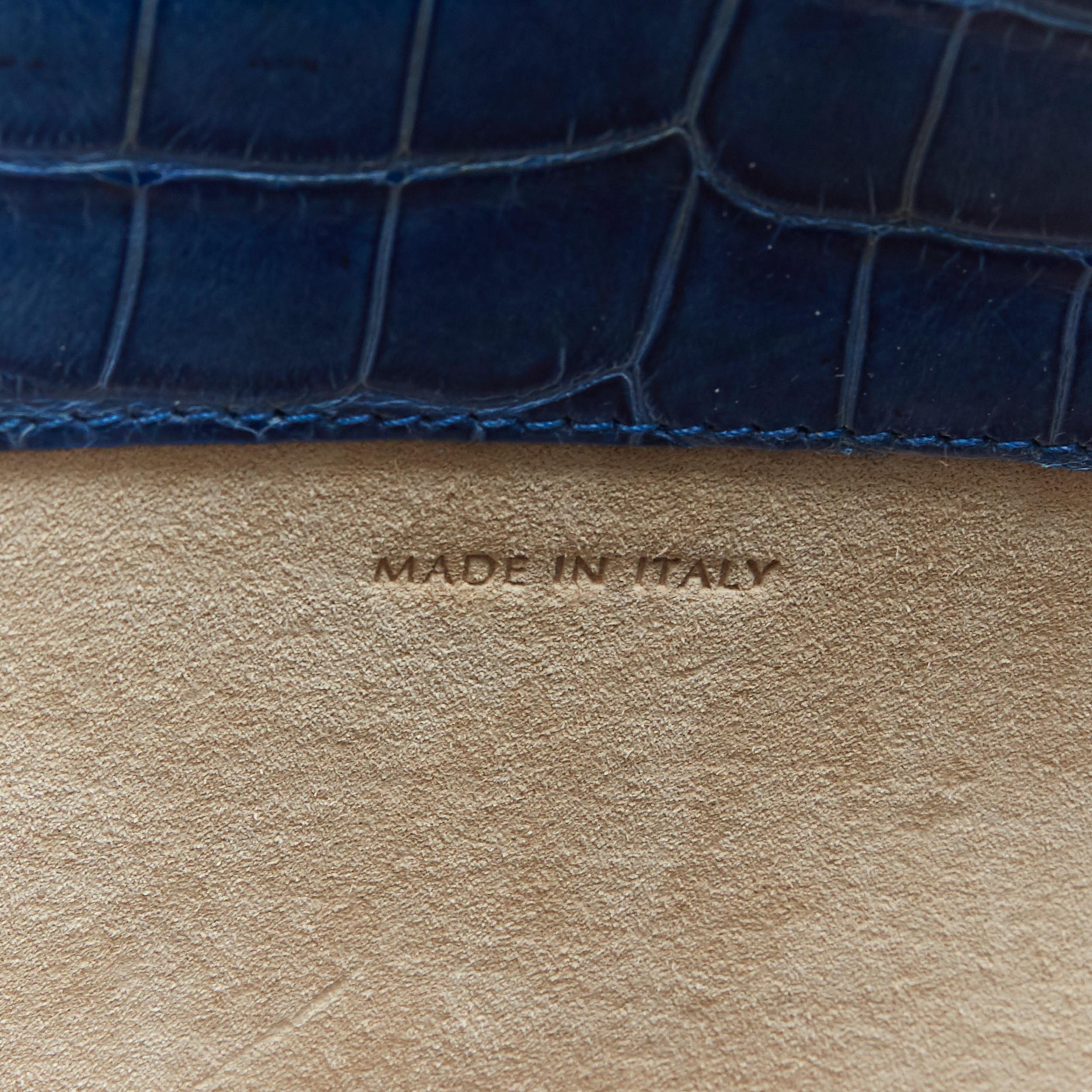 RALPH LAUREN blue crocodile leather top handle structured evening bag 3