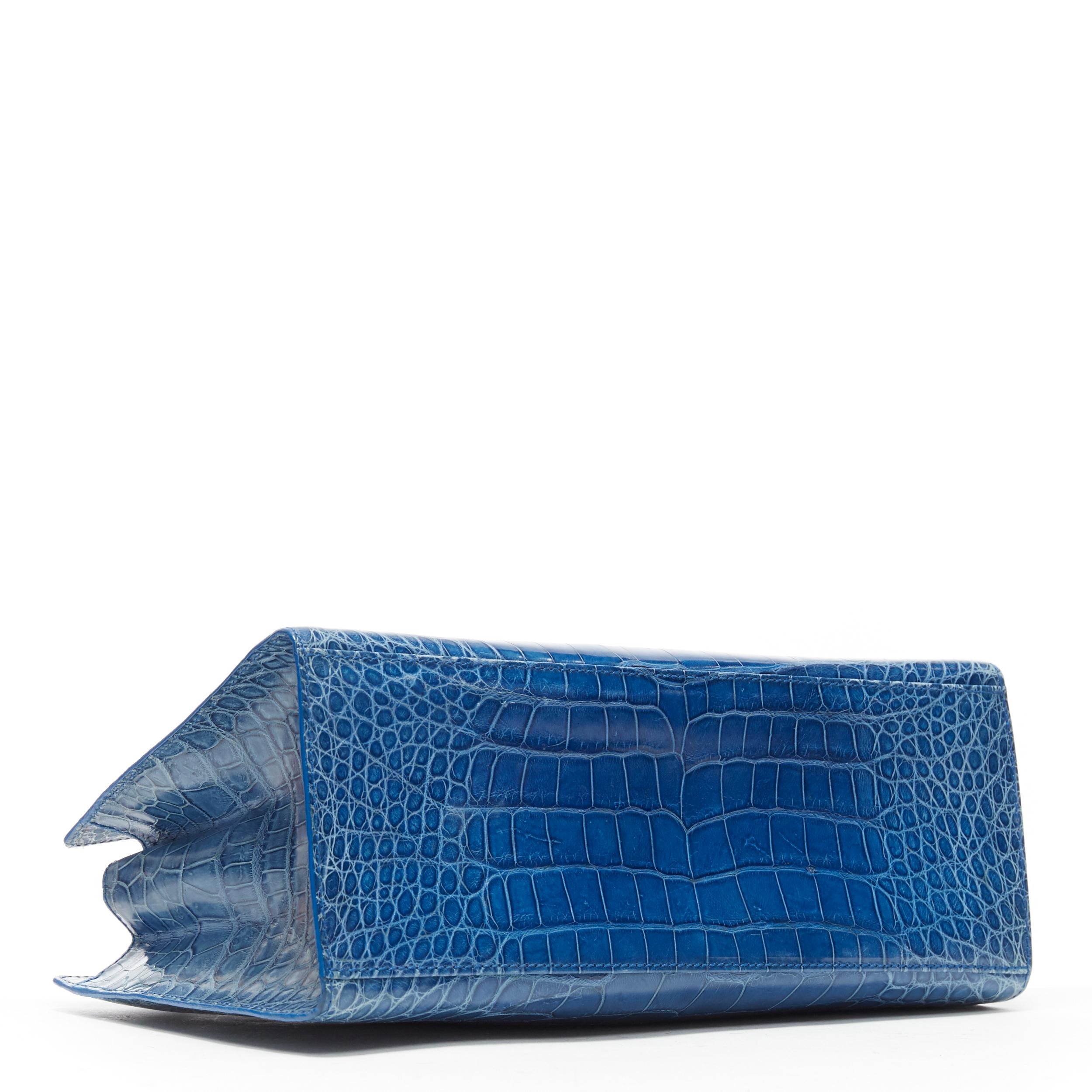 Blue RALPH LAUREN blue crocodile leather top handle structured evening bag