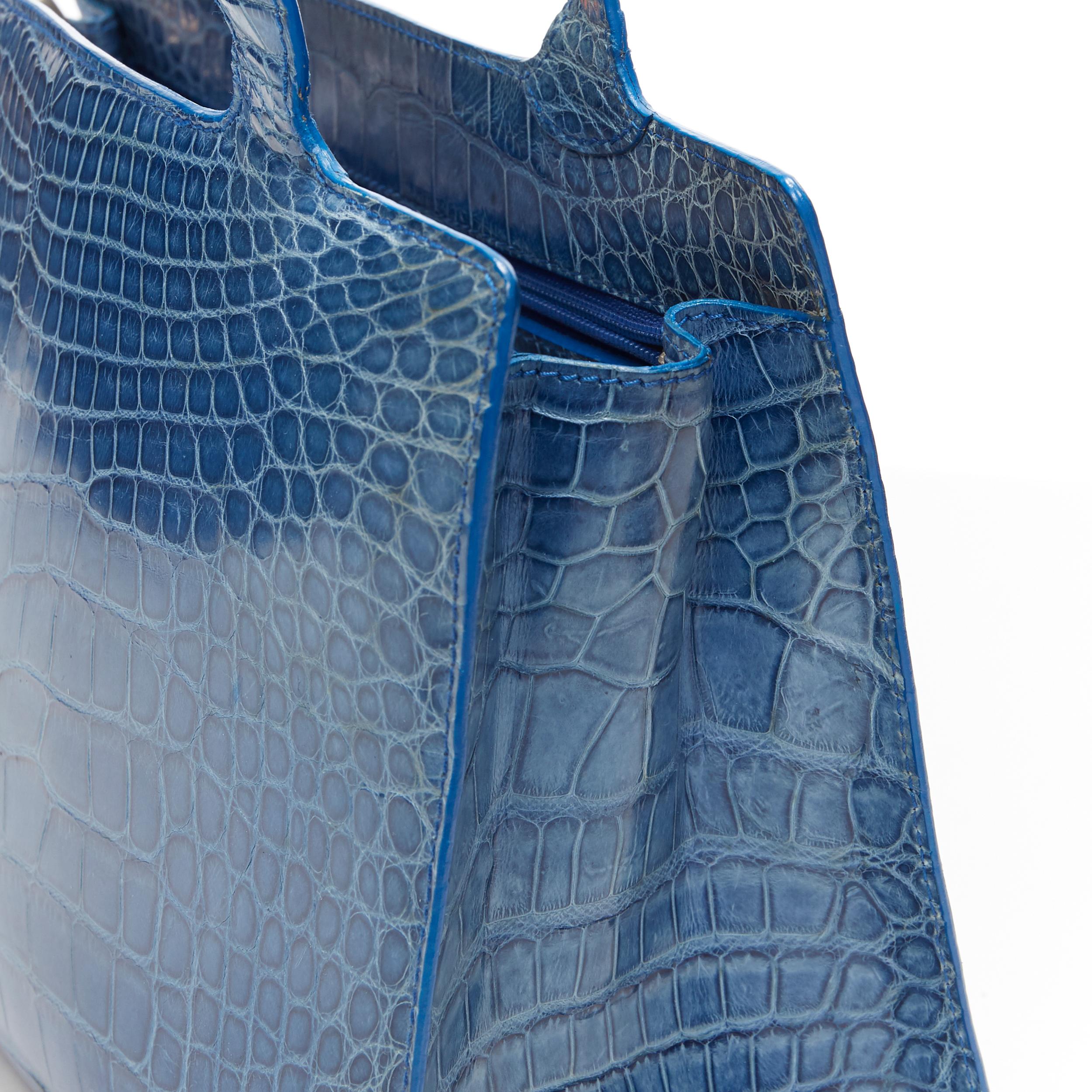 RALPH LAUREN blue crocodile leather top handle structured evening bag In Good Condition In Hong Kong, NT