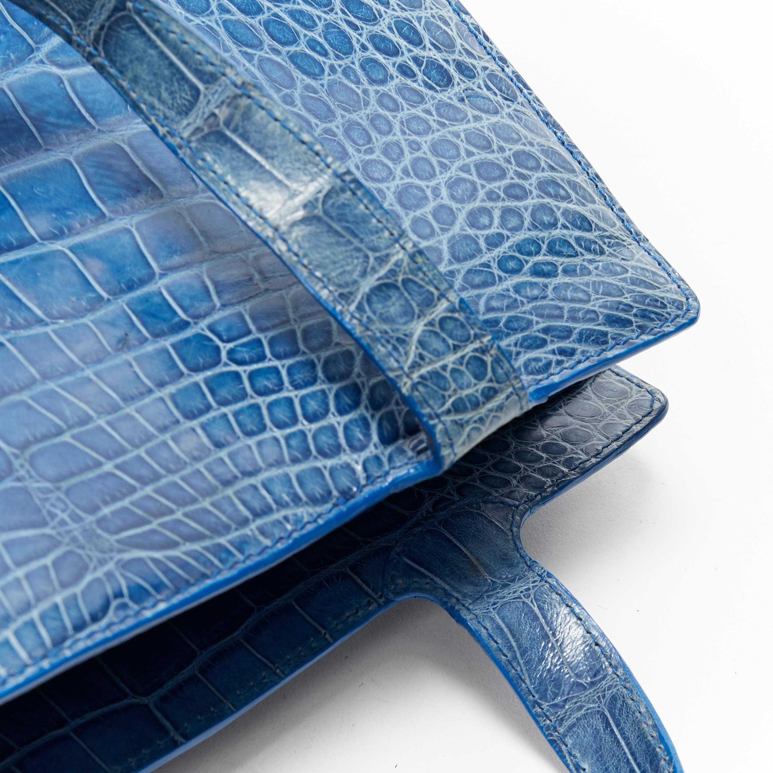 RALPH LAUREN blue crocodile leather top handle structured evening bag 1