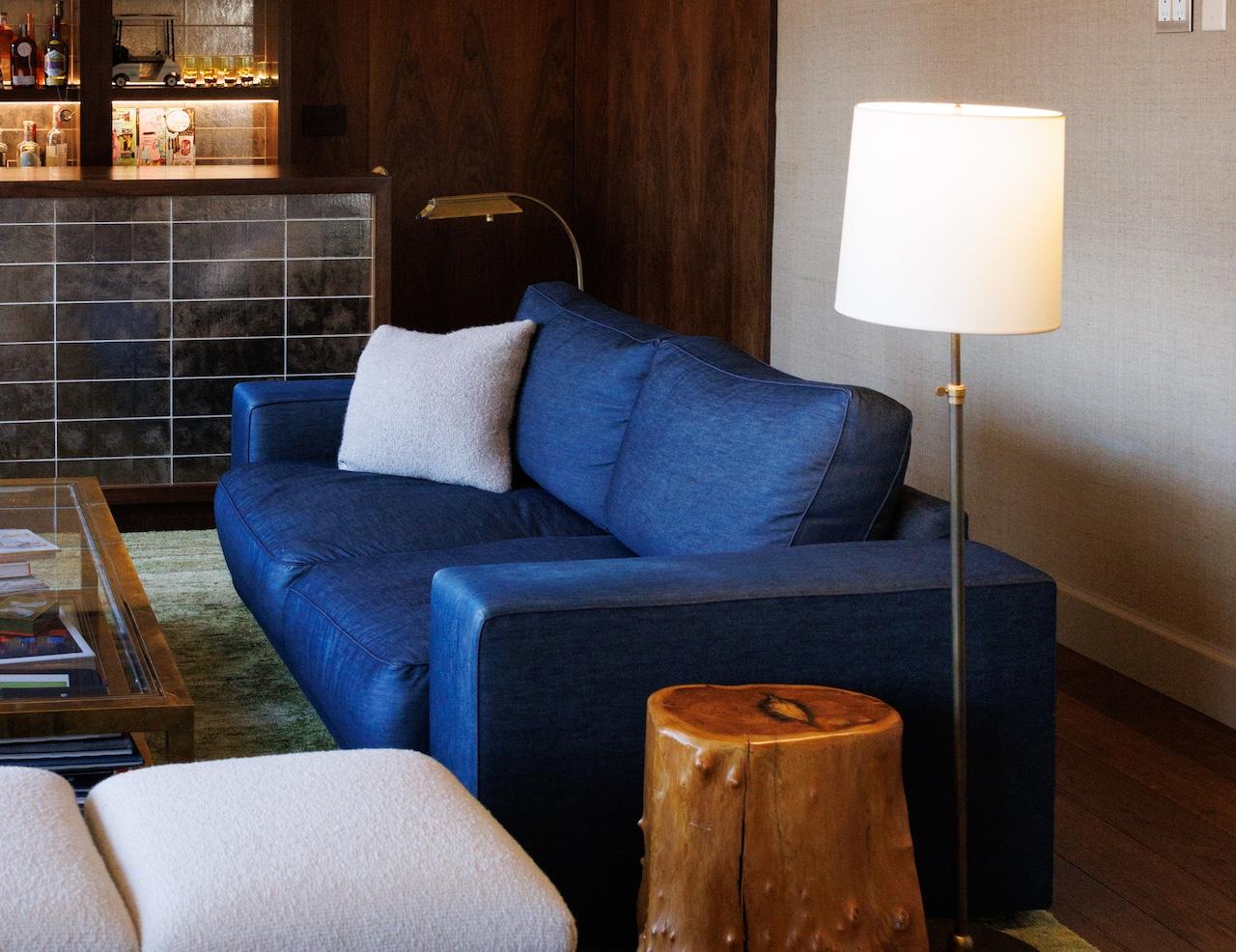 Ralph Lauren Blue Denim Sofa, from ANDY COHEN'S Personal Collection In Fair Condition In Long Island City, NY