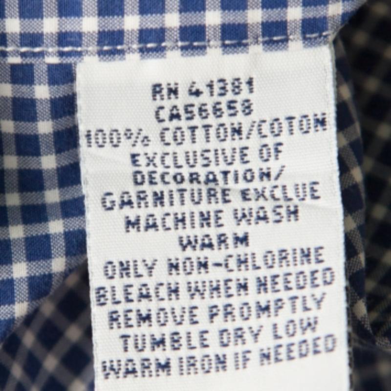 Ralph Lauren Blaues besticktes langärmeliges Hemd aus Baumwolle mit Gingham-Logo XXL im Zustand „Gut“ im Angebot in Dubai, Al Qouz 2