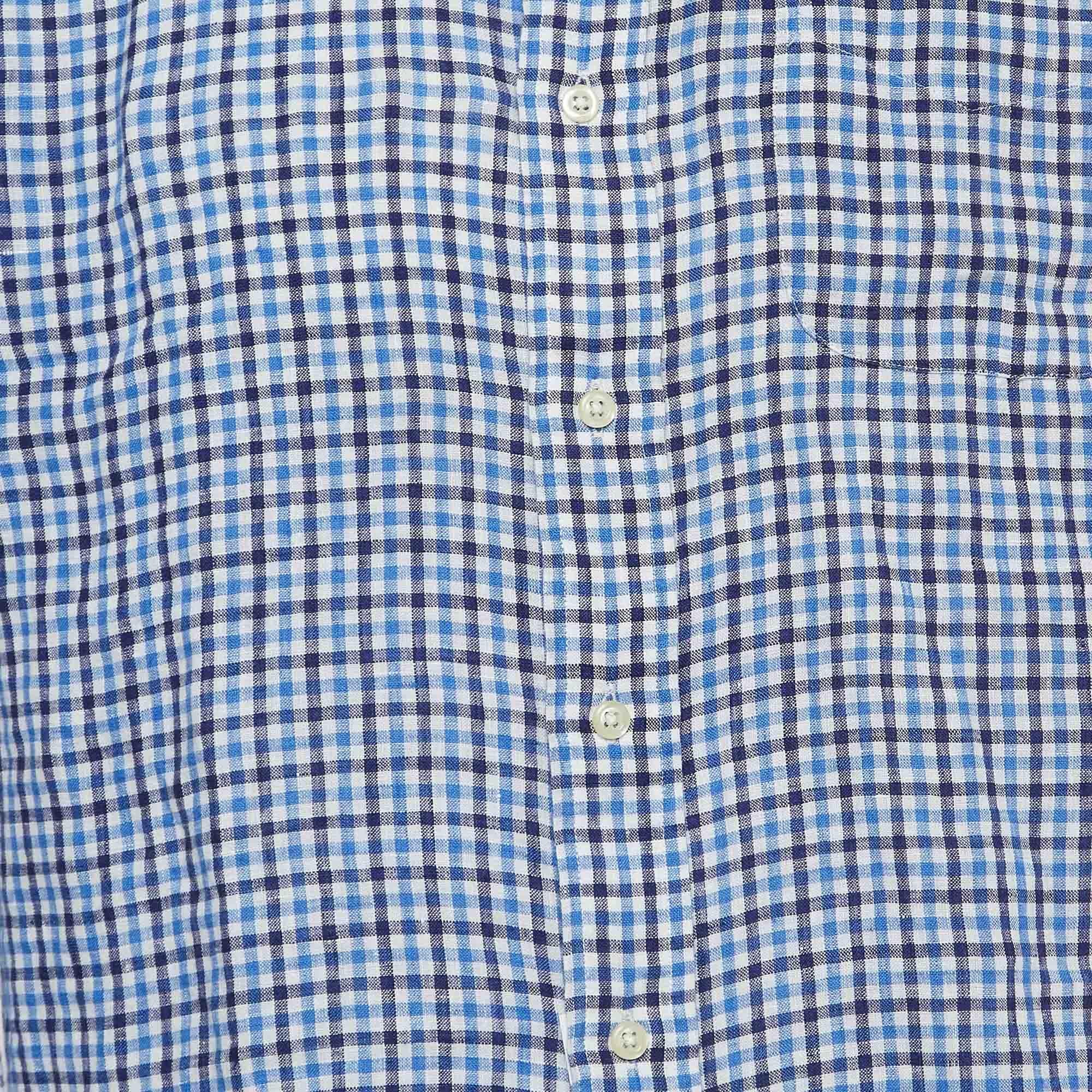 Ralph Lauren Blue Gingham Linen Button Down Shirt M In Good Condition For Sale In Dubai, Al Qouz 2