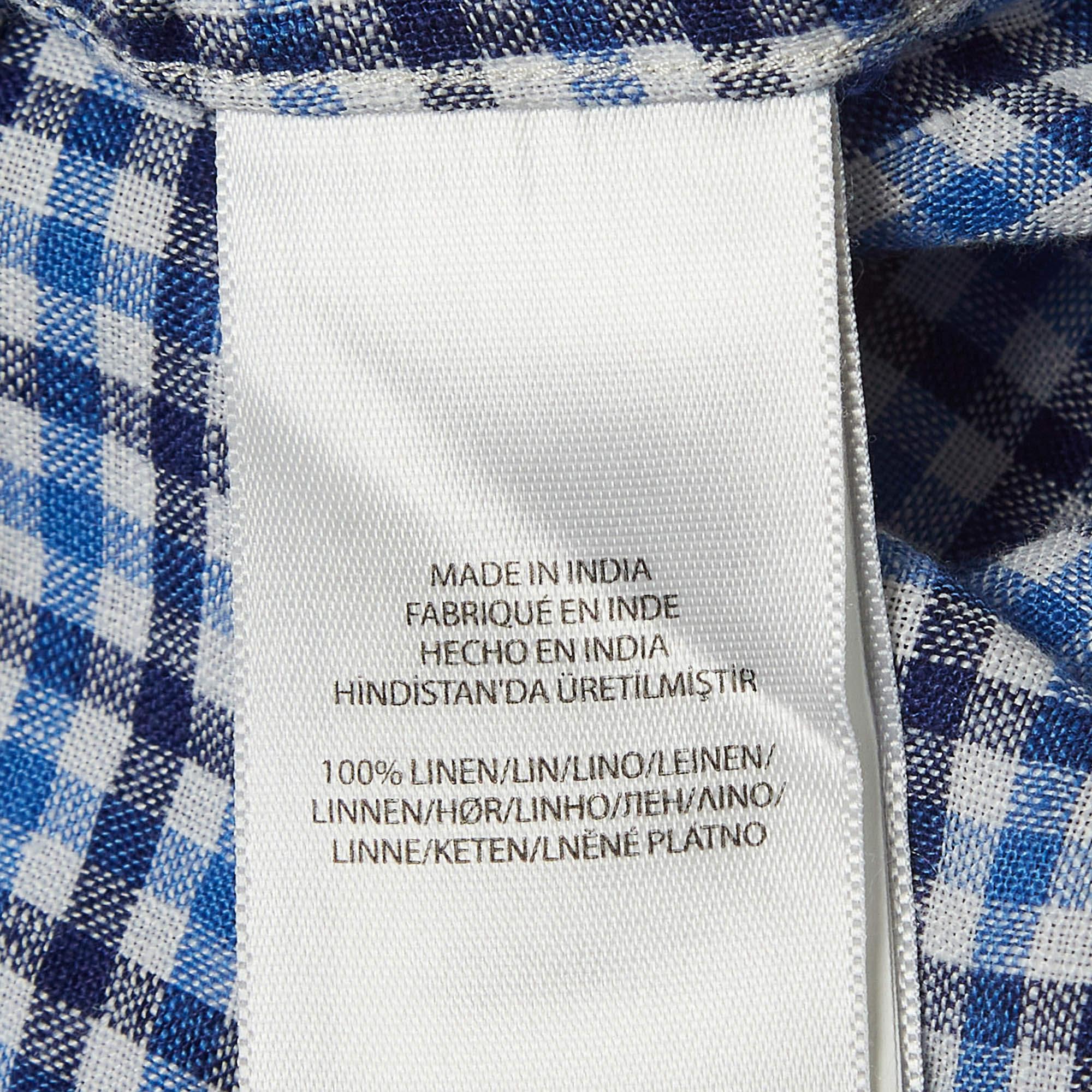 Ralph Lauren Blue Gingham Linen Button Down Shirt M For Sale 1