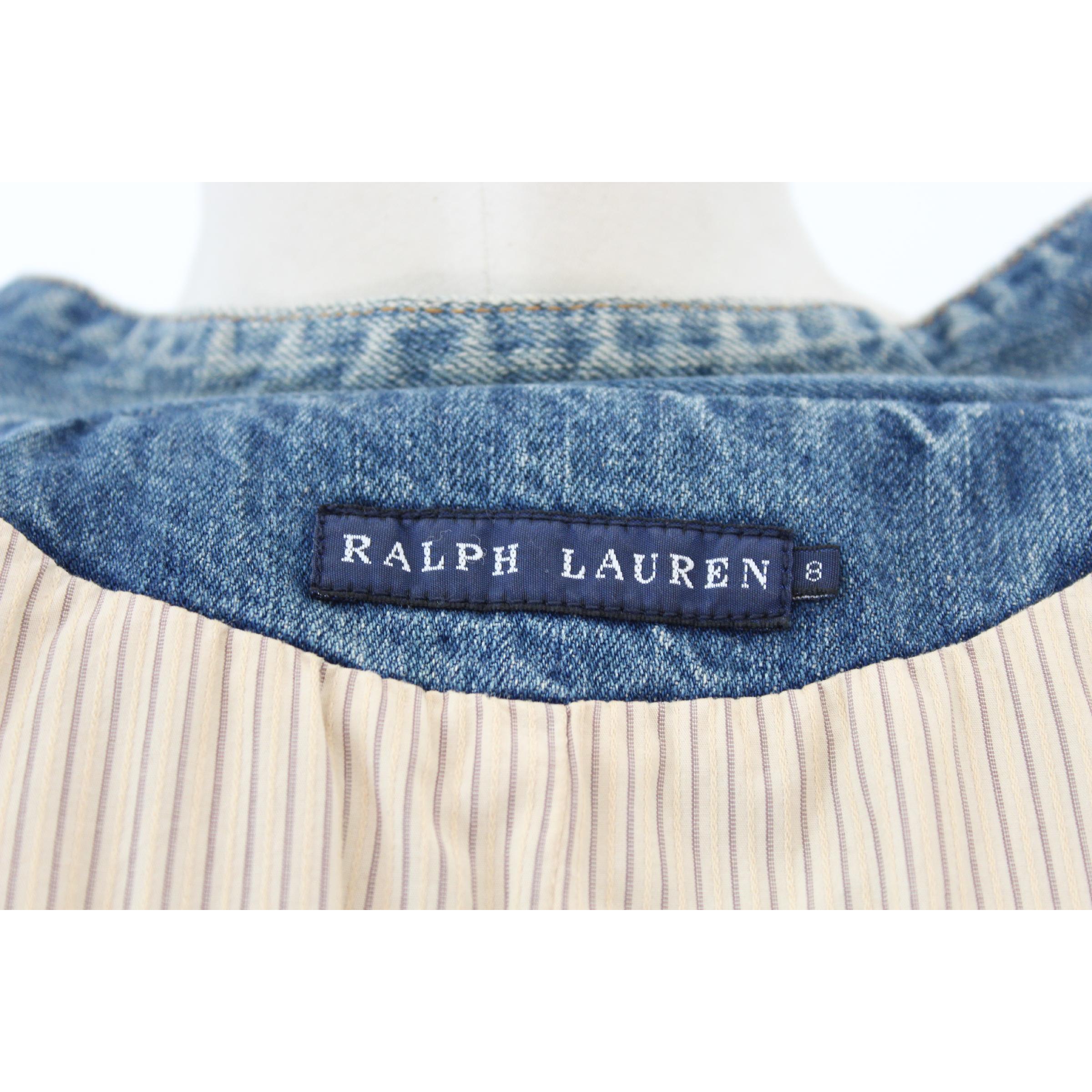 Ralph Lauren Blue Jeans Flared Denim Jacket Stand-Up Collar Golden Insert 1990s 5