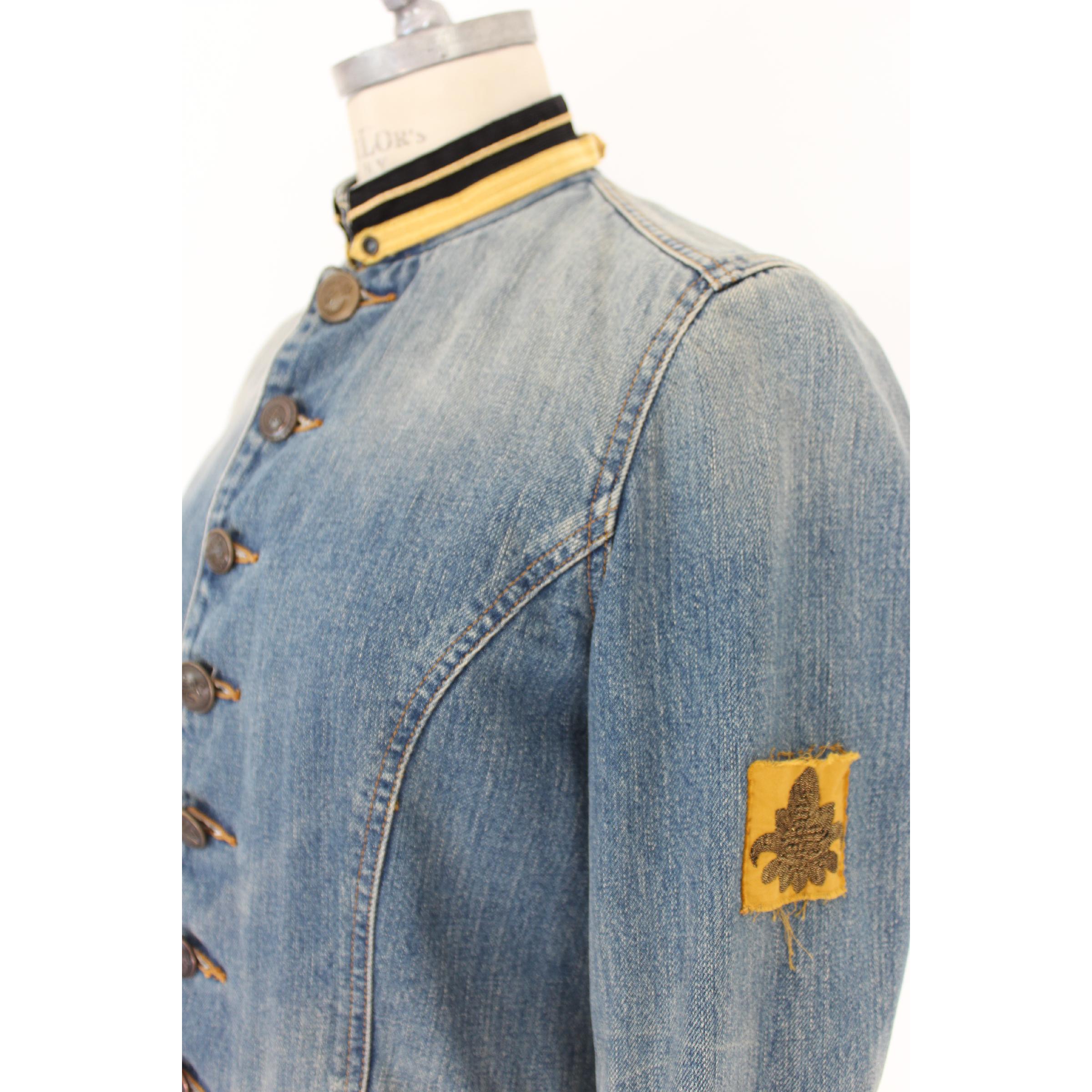 Ralph Lauren Blue Jeans Flared Denim Jacket Stand-Up Collar Golden Insert 1990s 1