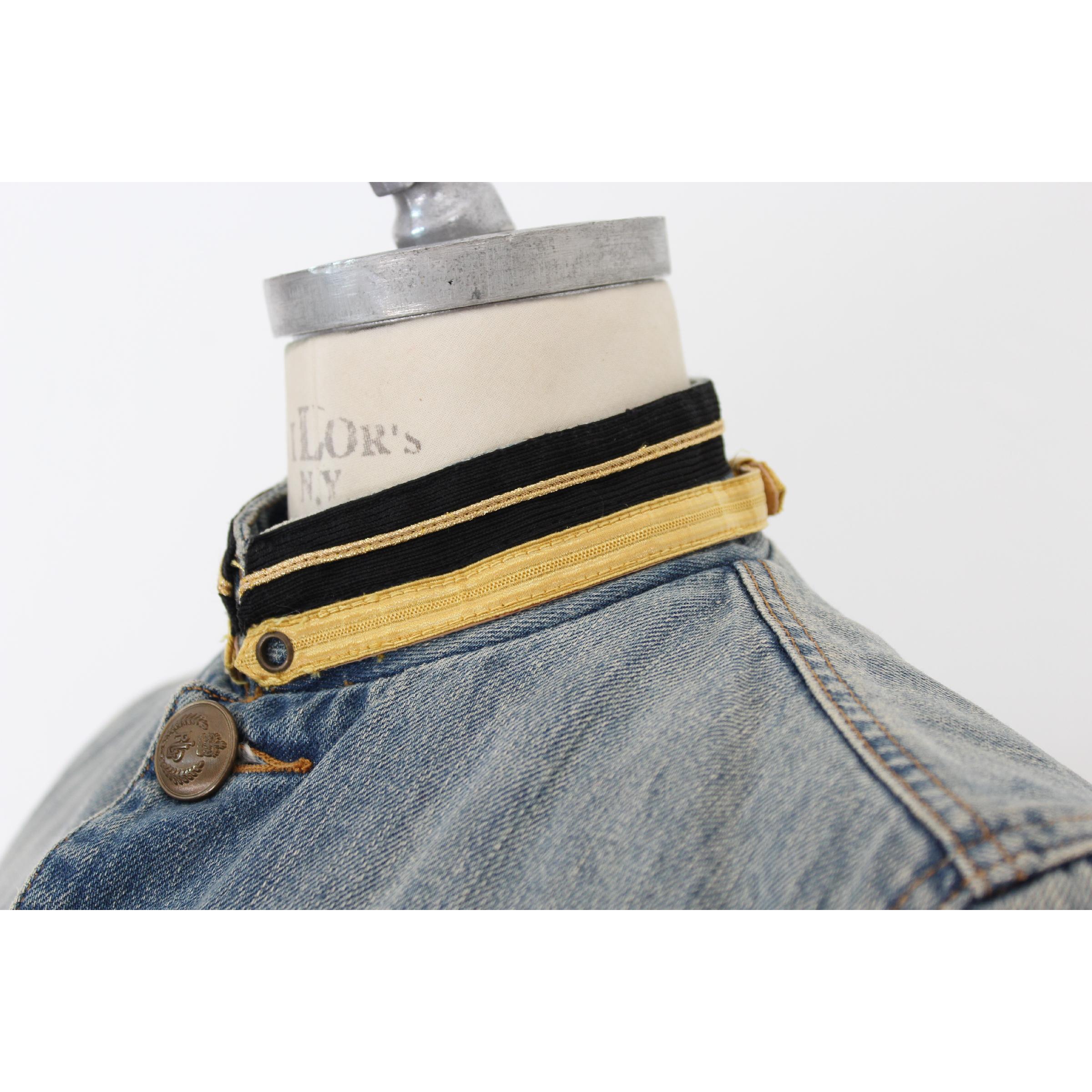 Ralph Lauren Blue Jeans Flared Denim Jacket Stand-Up Collar Golden Insert 1990s 2