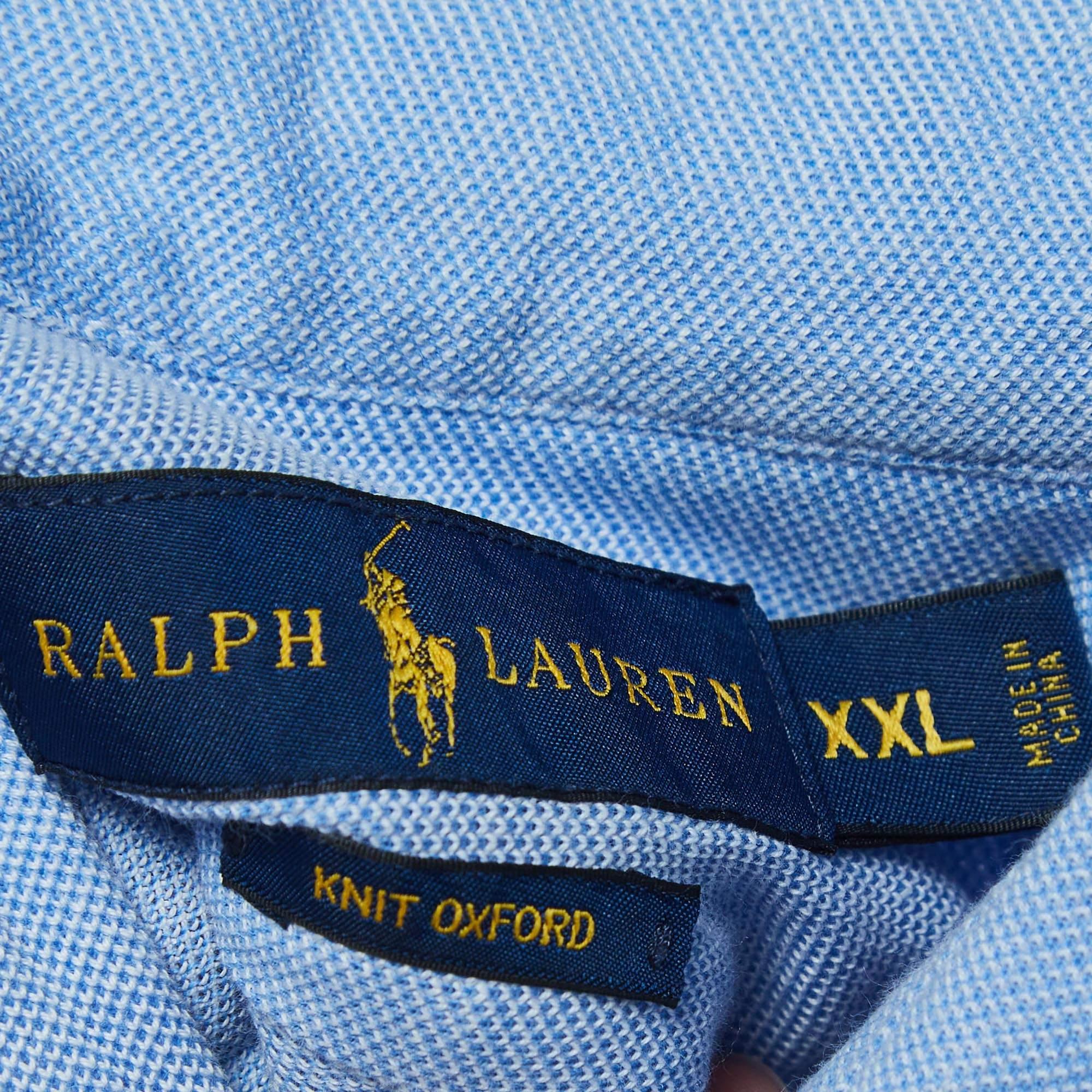 Ralph Lauren - Chemise boutonnée Oxford en tricot bleu XXL Excellent état - En vente à Dubai, Al Qouz 2