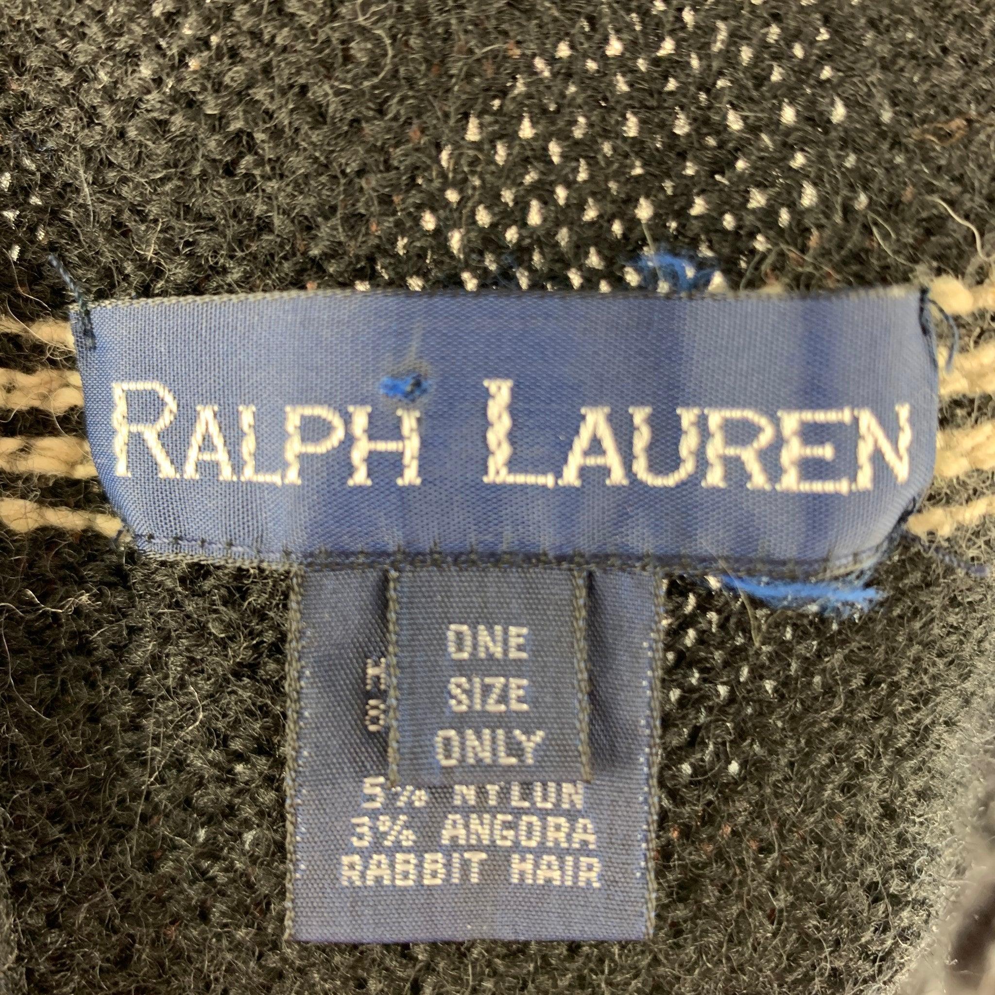 RALPH LAUREN BLUE LABEL Black Cream Knitted Wool Blend Scarf In Good Condition For Sale In San Francisco, CA