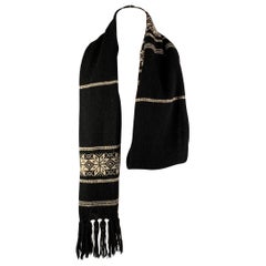 RALPH LAUREN BLUE LABEL Black Cream Knitted Wool Blend Scarf