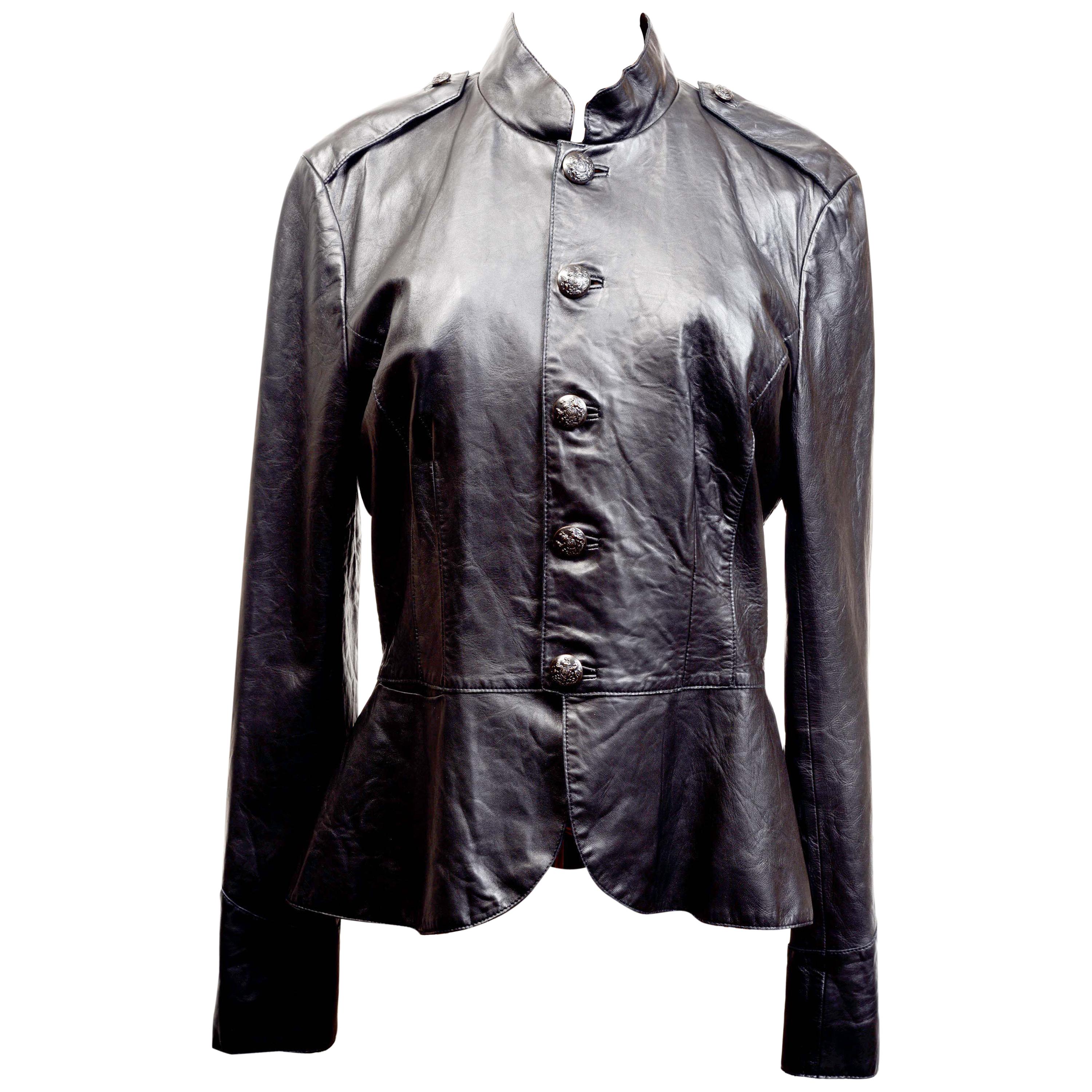 Ralph Lauren Blue Label Black Leather Military Style Jacket