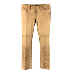 RALPH LAUREN BLUE LABEL by Size 10 Beige Leather Embroidered Western Casual Pant
