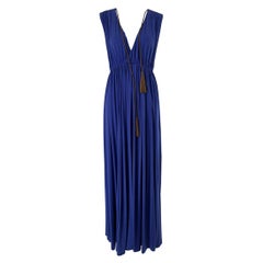 Ralph Lauren Blue Label Greek Goddess Plunge Neck Violet Blue Silk Maxi Dress M