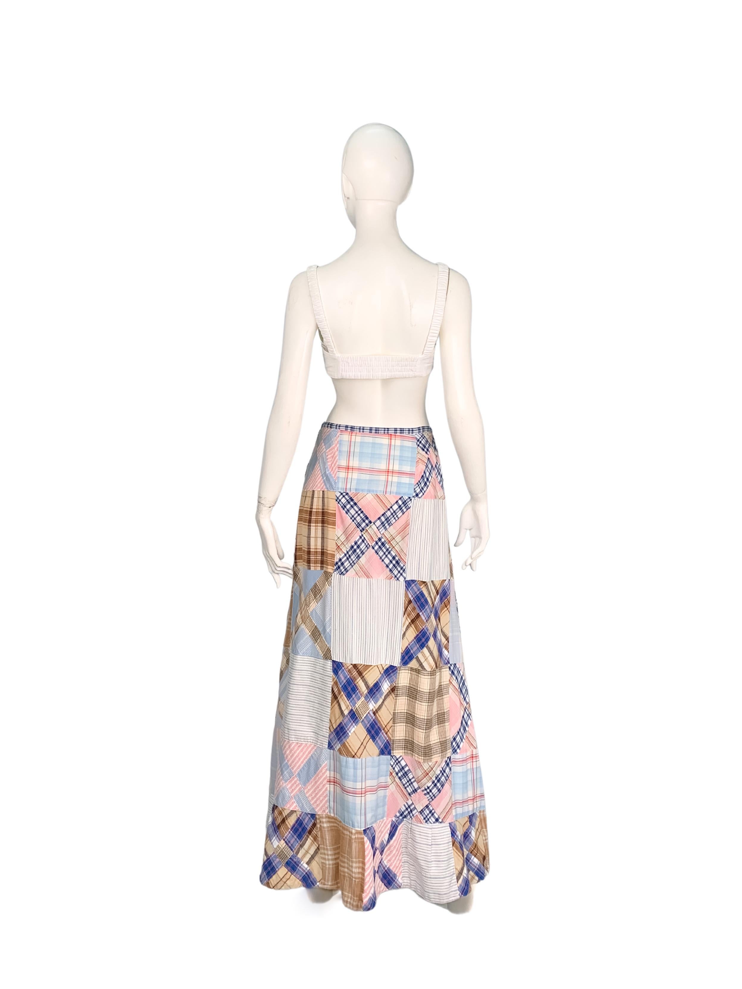 Ralph Lauren Blue Label patchwork printed checkered cotton maxi skirt In Good Condition In TARRAGONA, ES