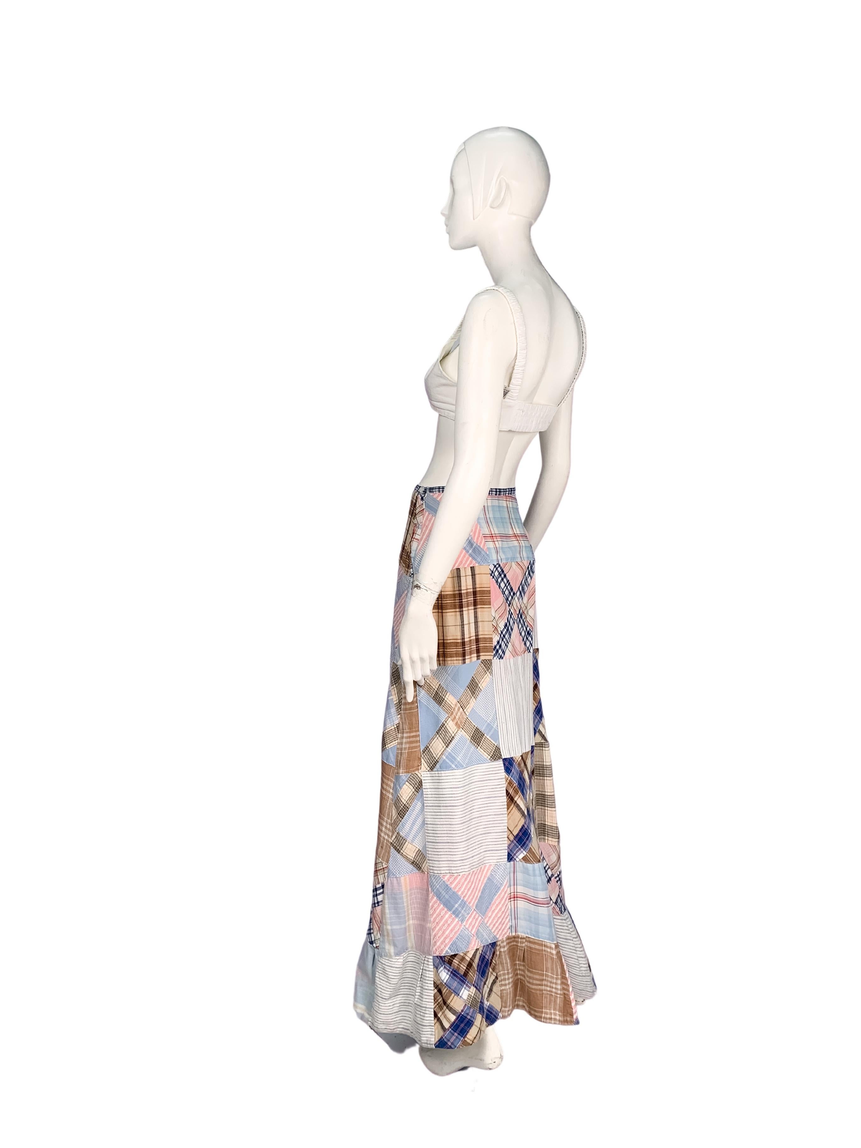 Women's Ralph Lauren Blue Label patchwork printed checkered cotton maxi skirt
