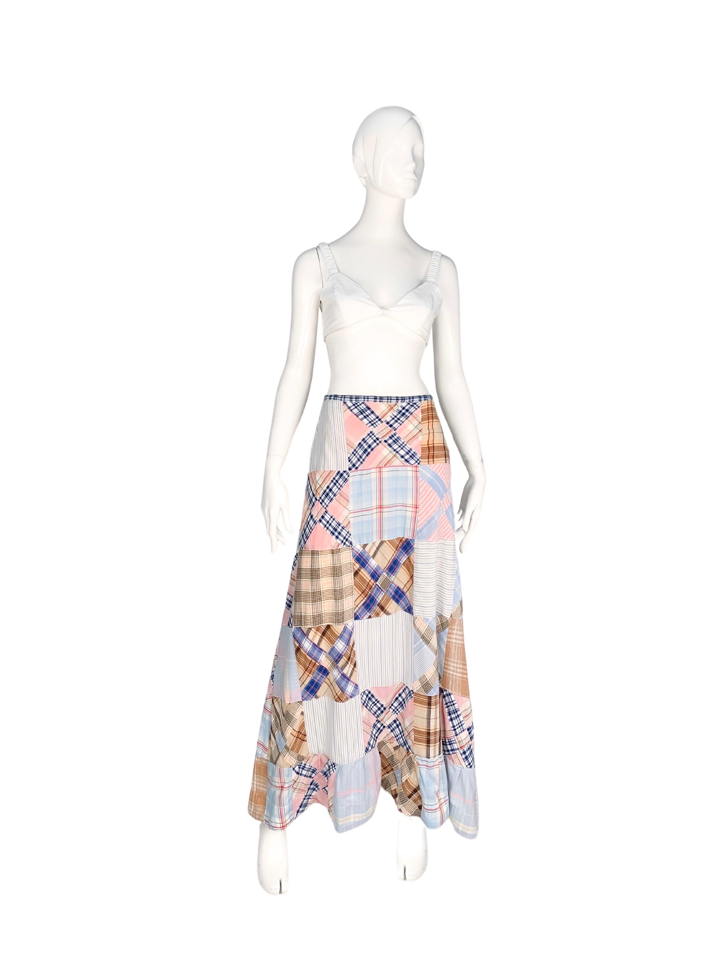 Ralph Lauren Blue Label patchwork printed checkered cotton maxi skirt 1
