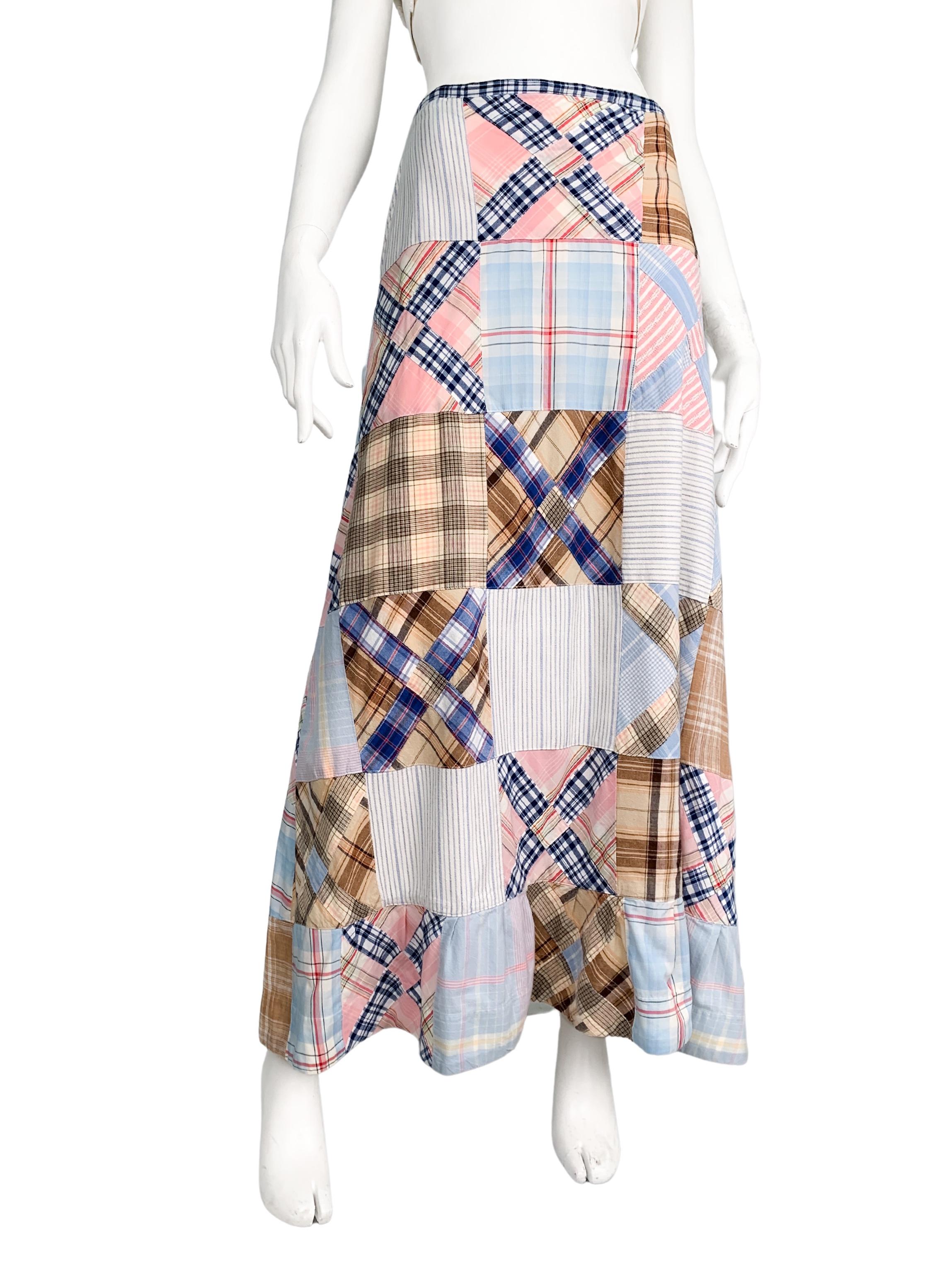 Ralph Lauren Blue Label patchwork printed checkered cotton maxi skirt 2