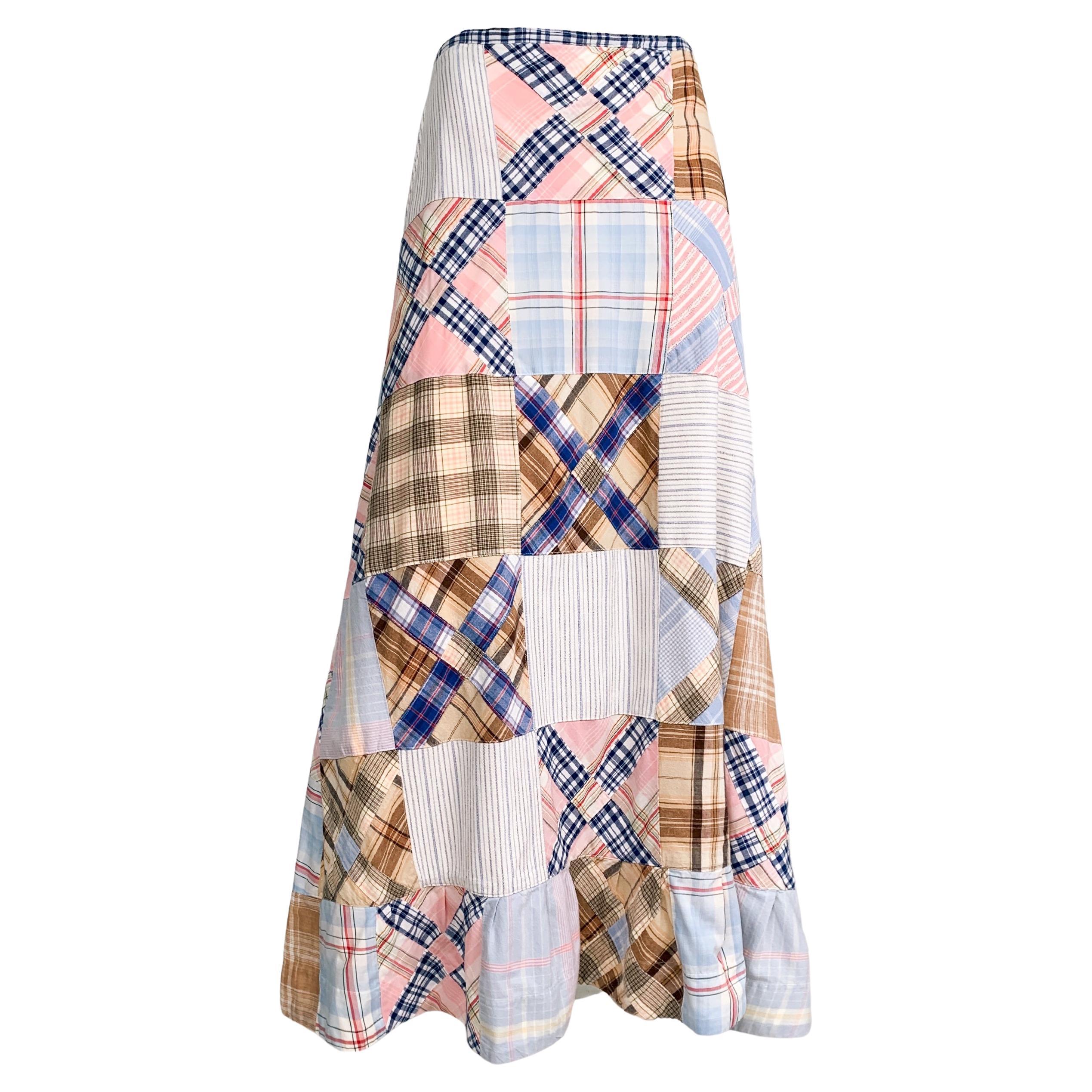 Ralph Lauren Blue Label patchwork printed checkered cotton maxi skirt