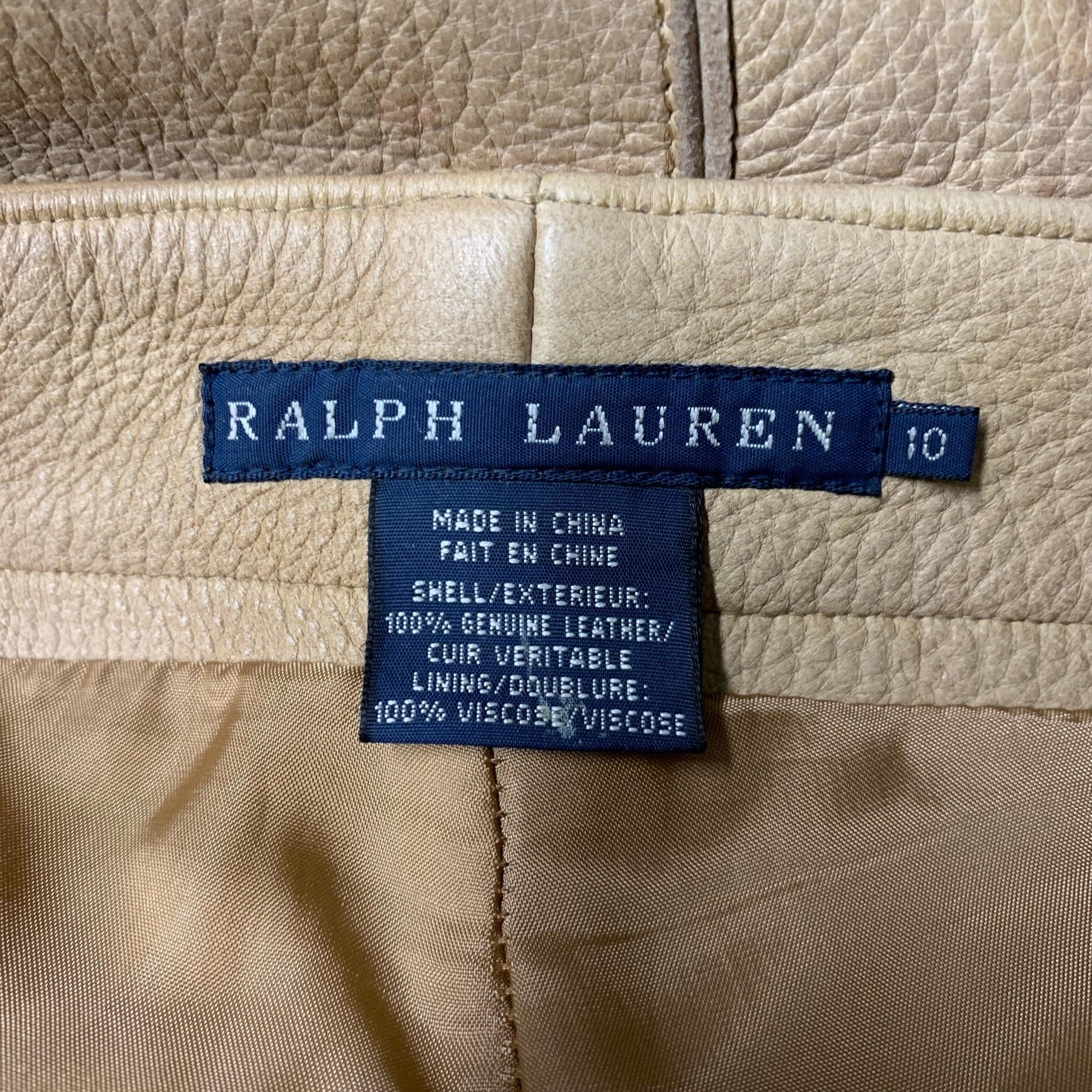 RALPH LAUREN BLUE LABEL Size 10 Beige Leather Embroidered Western Casual Pants In Excellent Condition In San Francisco, CA