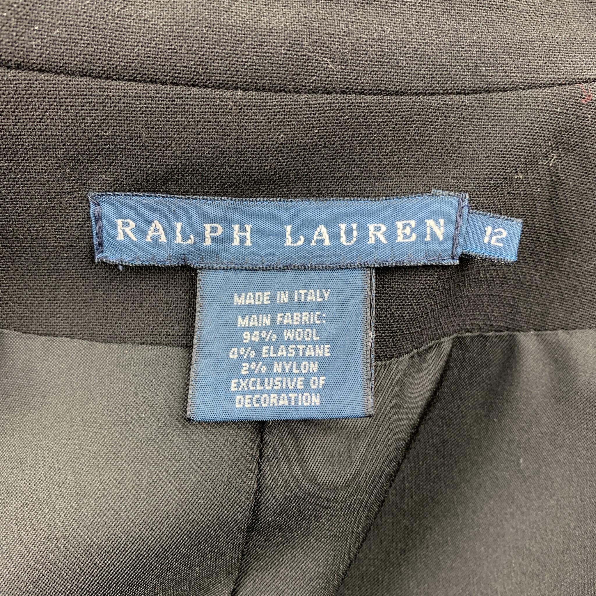 RALPH LAUREN Blue Label Size 12 Black Embroidered Wool Blend Western Blazer 1
