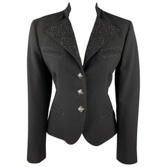 RALPH LAUREN Blue Label Größe 12 Schwarz bestickt Wolle Mischung Western Blazer