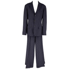 RALPH LAUREN Blue Label Taglia 12 Blazer gessato bianco e blu in misto lino