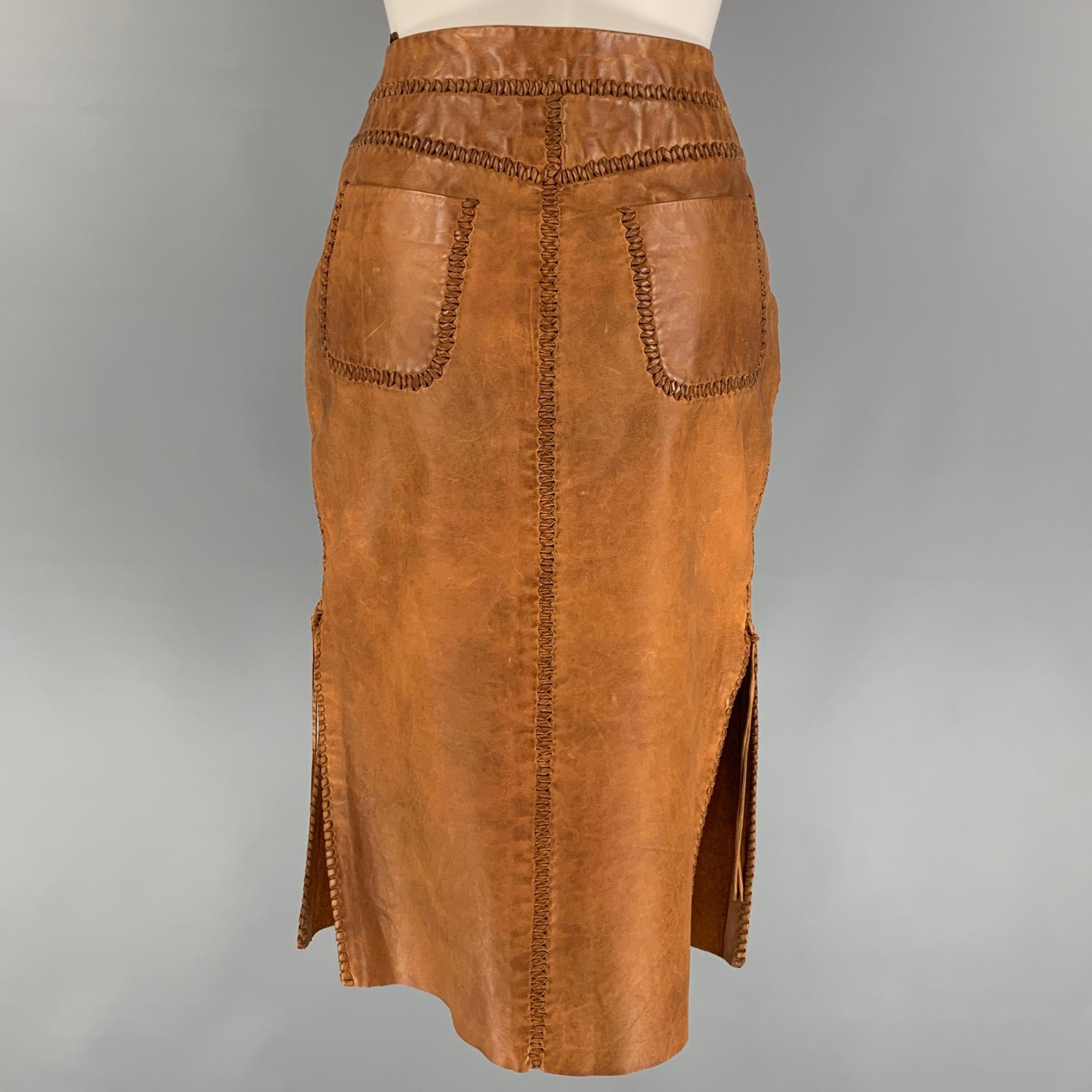 Beige RALPH LAUREN Blue Label Size 6 Tan Leather Western Skirt