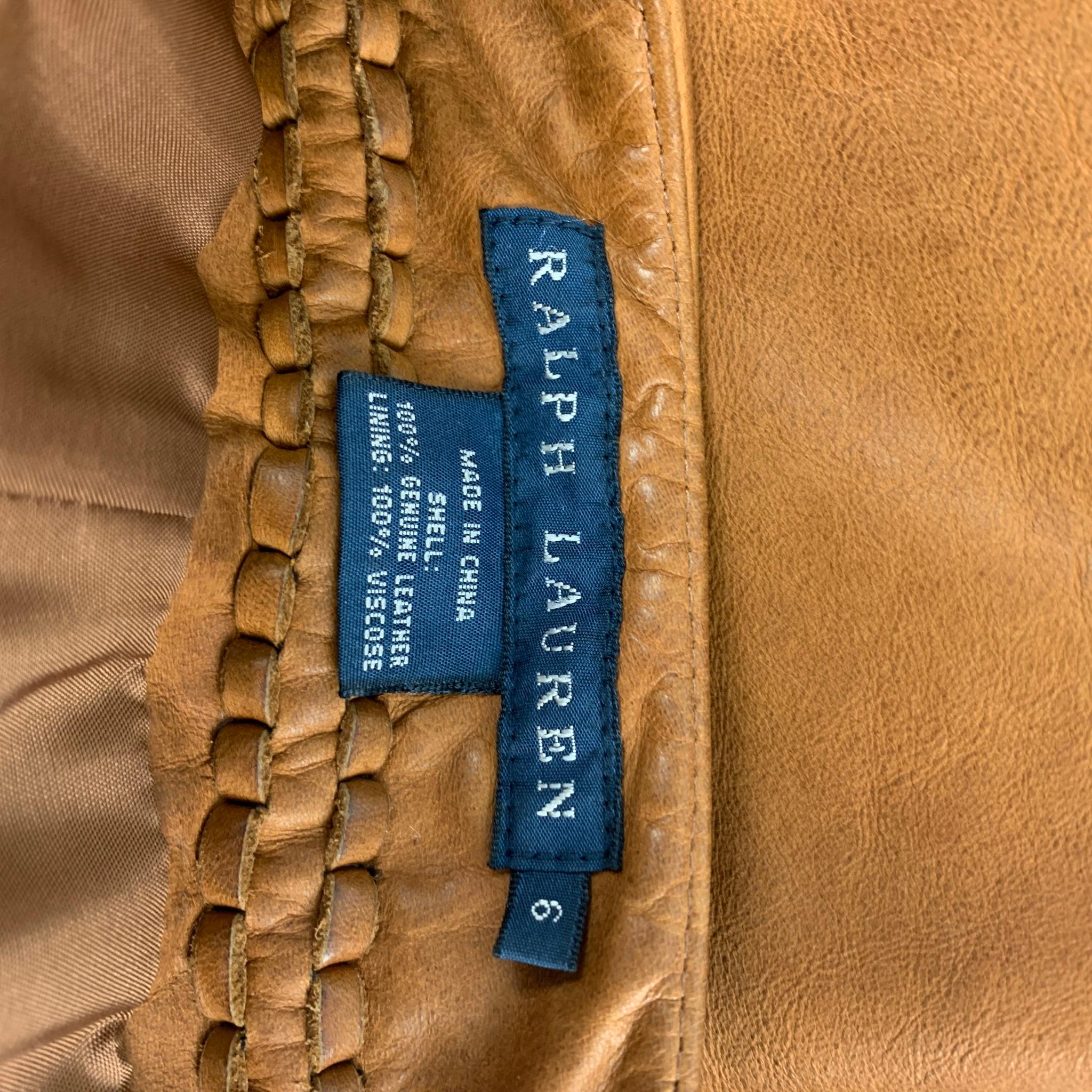 RALPH LAUREN Blue Label Size 6 Tan Leather Western Skirt In Good Condition In San Francisco, CA