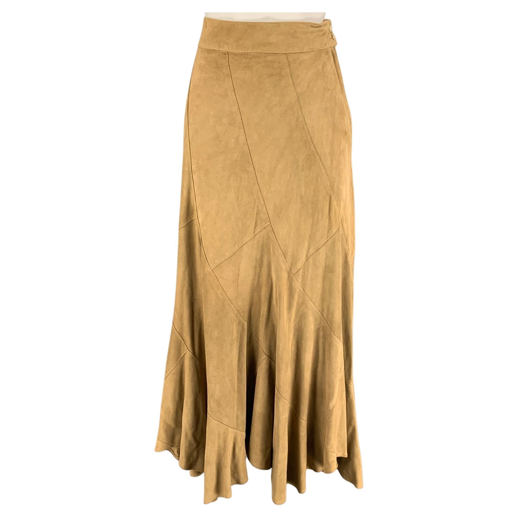 RALPH LAUREN Blue Label Size 6 Tan Suede Long Skirt For Sale at 1stDibs