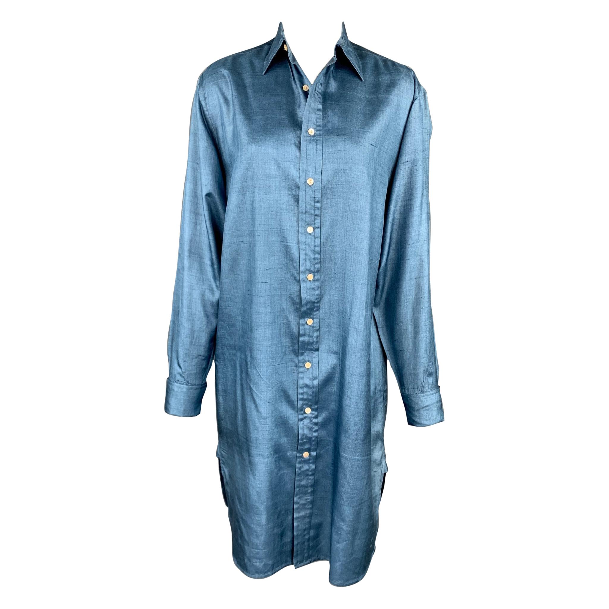 RALPH LAUREN Blue Label Size 8 Blue Silk Buttoned Shirt Dress