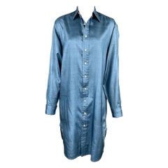 RALPH LAUREN Blue Label Size 8 Blue Silk Buttoned Shirt Dress