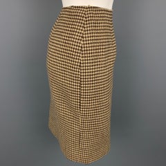 RALPH LAUREN Blue Label Size 8 Brown & Beige Houndstooth Wool Pencil Skirt
