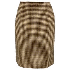 RALPH LAUREN Blue Label Größe 8 Brown & Beige Houndstooth Wool Pencil Skirt