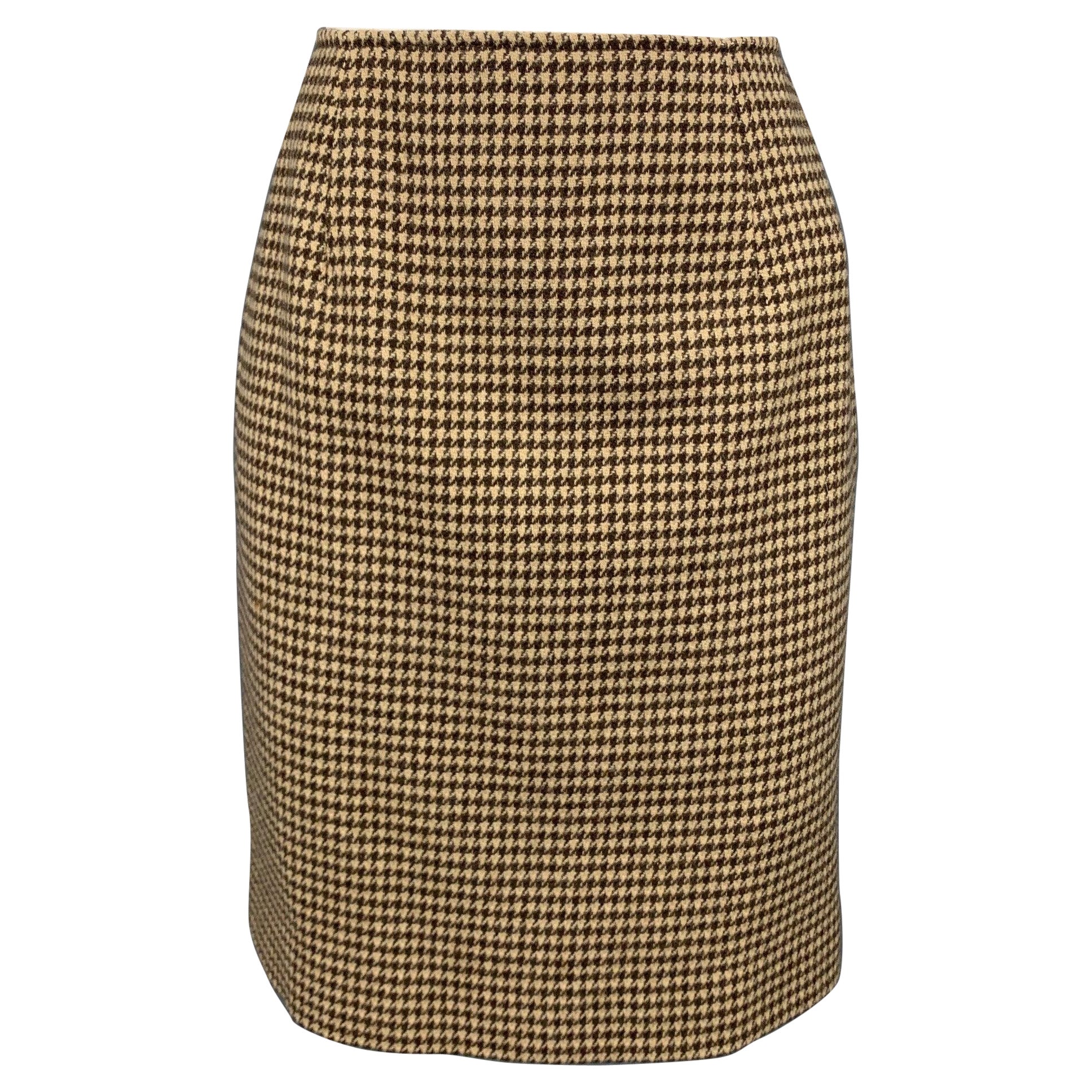 RALPH LAUREN Blue Label Falda lápiz de lana de pata de gallo marrón y beige talla 8