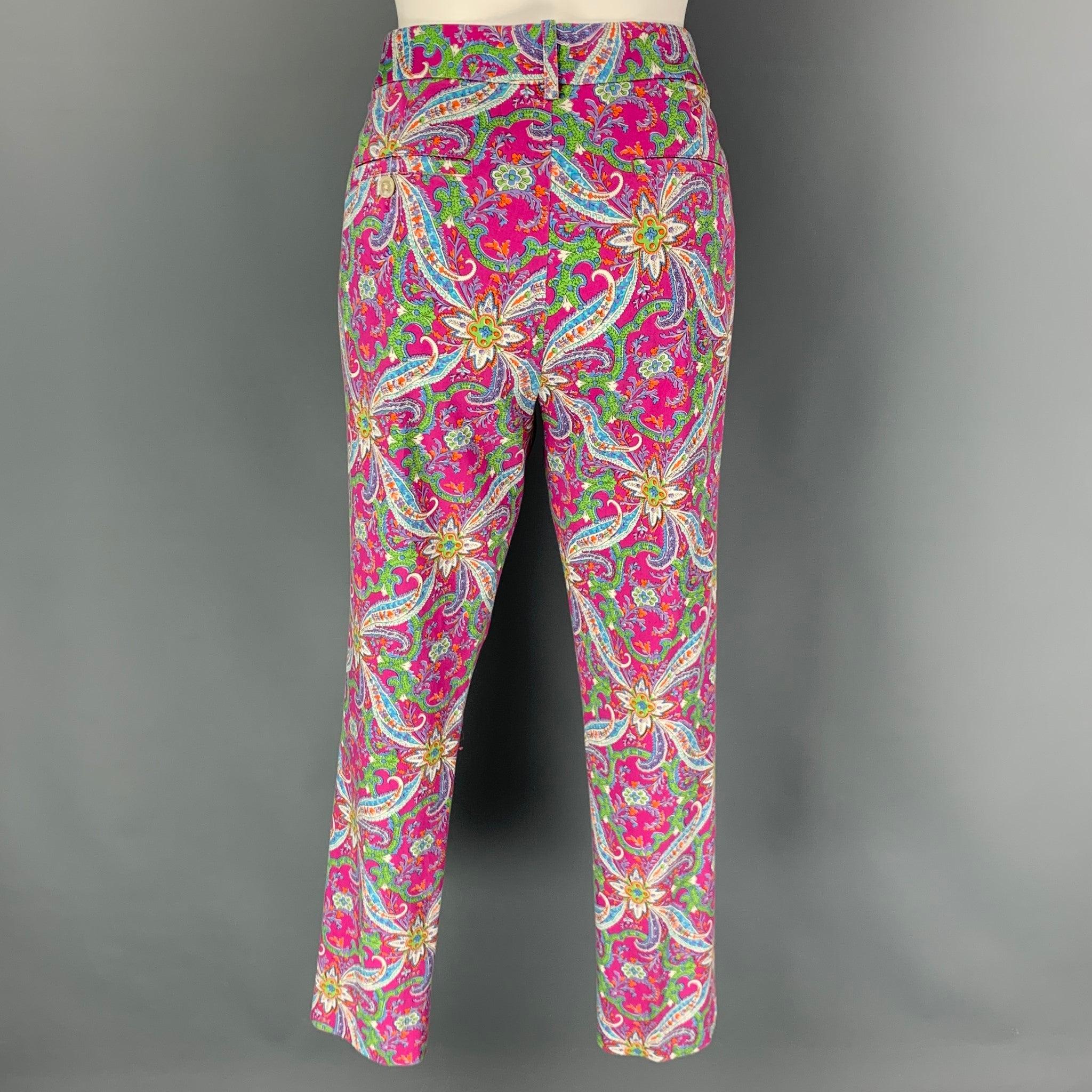 RALPH LAUREN Blue Label Size 8 Pink Multi-Color Cotton Casual Pants In Good Condition For Sale In San Francisco, CA