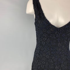 RALPH LAUREN Blue Label Size L Navy Nylon V-Neck Mid-Calf Dress